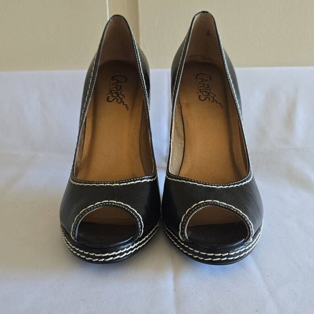 Carlos Santana Shoes Black Leather Peep Toe Platform 4”High Heels, NEW, Sz 8M